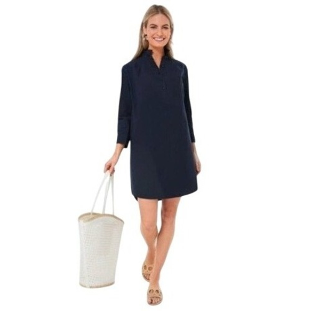 Pomander Place Tuckernuck Navy Shift Dress Medium Coastal Grandmother Preppy Lux - Picture 2 of 11
